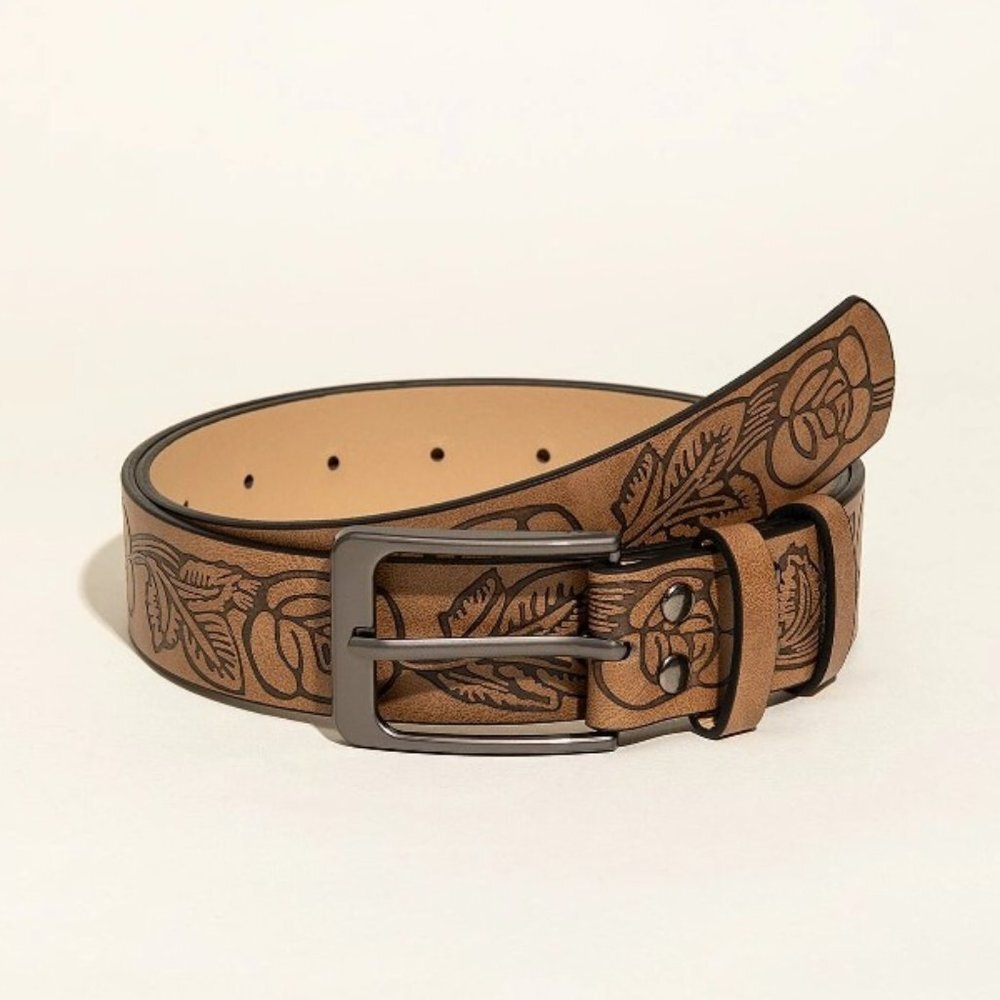 Belt with faux leather buckle